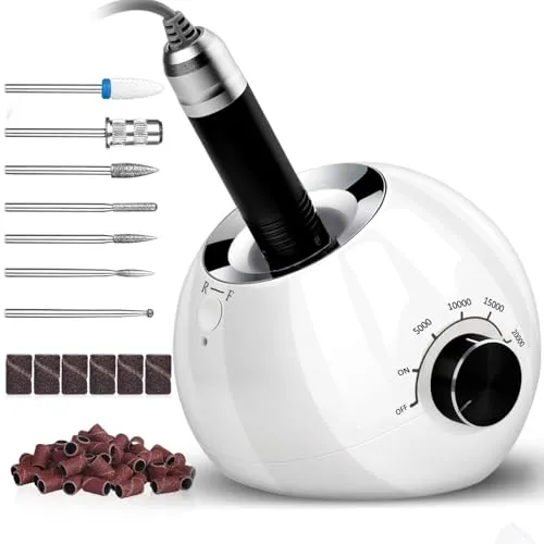 Nagelfräser, Upgraded Profi Nagelfräser 35000 u/min für Gelnägel Acrylnägel, Maniküre Pediküre Set Elektrisch, Elektrische Nagelfeile Set mit Keramik Fräser Bit und 5 Aufsätze, Sicher für Anfänger