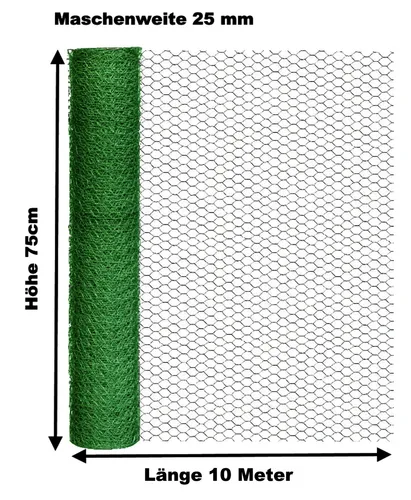 Hasendraht grün 75cm x 10m Kleintierdraht Stalldraht 25mm Gehege Zaun Geflecht