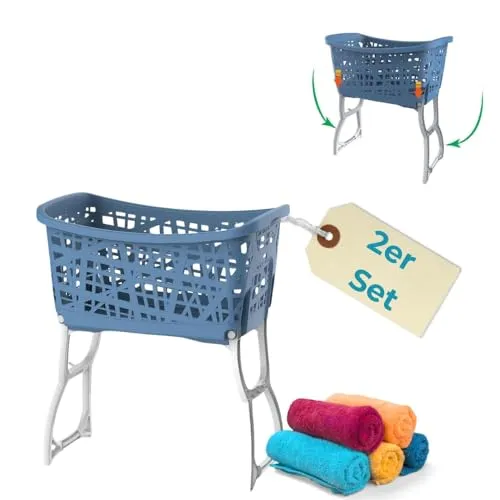 2x Wäschekorb mit Füßen - Klappbarer Wäschekorb mit Henkel - Wäschekörbe für drinnen und draußen, 44 L Fassungsvermögen, faltbar und modern im Design, ideal für Abstellraum, Badezimmer oder Keller.