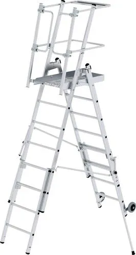 MUNK Plattformleiter FlexxStep 6 Sprossen mit Teleskopaufsatz - Leiter aus stabiler Aluminiumkonstruktion, mit gebördelten Sprossen, Handlauf und selbstschließender Sicherheitstüre für sicheres Arbeiten. Flexibel erweiterbar und treppengängig – ideal für vielseitige Einsätze.