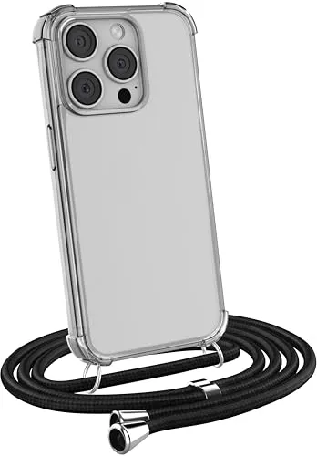 MyGadget Handykette für iPhone 15 Pro Hülle mit Band - Handyhülle mit Handyband zum Umhängen Kordel Schnur Case Schutzhülle - Schwarz