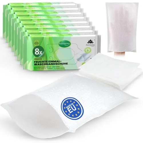 Harmony Care® Einmal Waschhandschuhe - 192 Stück, für sanfte Reinigung - Die weichen Einmal Waschhandschuhe aus hochwertigem Spunlace bieten eine sanfte und gründliche Reinigung. Ideal für die tägliche Pflege von Erwachsenen und Babys – praktisch für Zuhause und unterwegs.