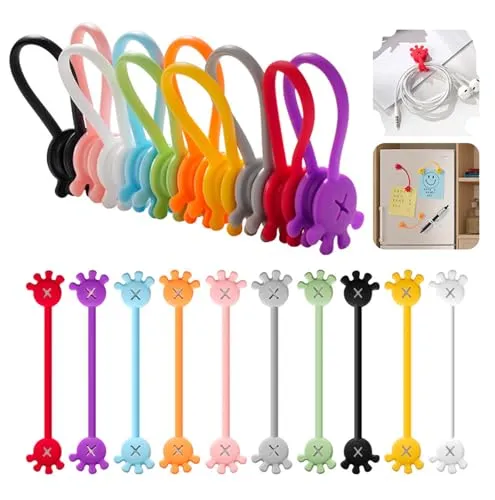 Stück Magnetische Kabelbinder Silikon Kabelclip Organizer Wiederverwendbare,Magnetic Cable Ties,2024 Neuest 12cm 10 Farben aus Silikon für Kopfhörerkabel USB-Ladekabel Stifte Organisieren 20