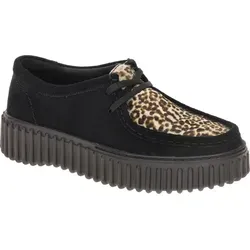 Clarks Damen Halbschuhe Torhill Bee Schwarz 40 - Damen-Schnürhalbschuhe mit langlebigem Veloursleder-Obermaterial, Contour-Cushion-Fußbett für höchsten Komfort und trendiger Big-Gripper-Außensohle im 90er-Jahre-Look.