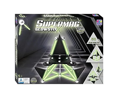 Supermag 60764 - Glowstix Magnetspielzeug mit 50 Teilen - Baukästen & Bausteine, patentiertes Magnetspielzeug für endlosen Konstruktionsspaß und kreatives Lernen mit Toyproof Zertifikat.