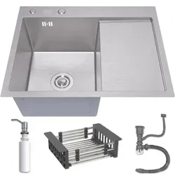 Einbeckenspüle INOX 6350L mit Zubehör - Sanitäranlagen & Zubehör - Hochwertige Edelstahlspüle mit 3 mm Materialstärke, temperaturbeständig und leicht zu reinigen, ideal für moderne Küchen.