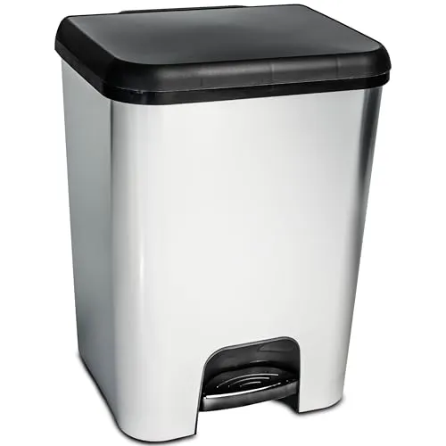 Mülleimer Treteimer 26 Liter eckig 34x30x45cm Metalloptik Kunststoff - Pedal zum Öffnen und Schliessen - Küche Pedaleimer Papierkorb Eimer Abfalleimer Abfallbehälter Mülltonne Müll Mistkübel
