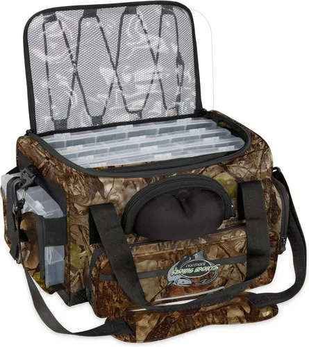 normani Angelkoffer Angeltasche Cartagena - Große Fischertasche mit Kunstköderboxen - Praktische XXL Angeltasche in Hunting Camo, ideal für den professionellen Einsatz. Mit Reißverschluss und viel Stauraum für Ihre Angelausrüstung.