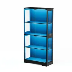 autolock Vierstöckige Glasvitrine mit LED-Beleuchtung - Elegante Glasvitrine für Wohnzimmer mit intelligenten Sensoren, automatischer Beleuchtung und großem Stauraum für Ihre Schätze. Perfekte Präsentation und einfache Montage.