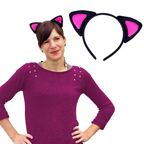 Oblique-Unique® Haarreifen Katzenohren in Pink Schwarz Katze Kostüm Fasching Karneval Party