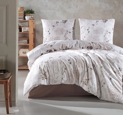 yadetextil Bettwäsche Bettwäsche 135x200 cm. 2 teilig set, Renforce, 2 teilig, beige,100% Baumwolle/Renforcé,braun geblümt,Ludi