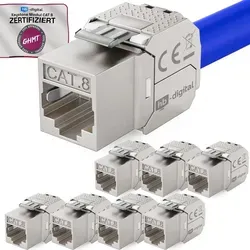 hb-digital Keystone Modul RJ45 CAT 8.1 mit vergoldeten Kontakten - Praktisches Keystone RJ45 Modul CAT 8.1 für einfache Montage von Netzwerkkabeln ohne Werkzeug. Hohe Bandbreite bis 2000 MHz, kompatibel mit verschiedenen Kabelkategorien, ideal für professionelle Anwendungen.