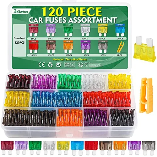 120Pcs Auto Sicherungen Set, Bolatus Standard Kfz Sicherungen Flachsicherungen mit Sicherungszieher Automotive Sicherungen für PKW Wohnmobil LKW Motorrad (2A 3A 5A 7.5A 10A 15A 20A 25A 30A 35A 40A)