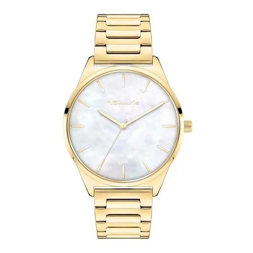 Tamaris Damen Analog Quarz Uhr mit Edelstahl Armband - Armbanduhren für Damen mit elegantem IP Gold Gehäuse, kratzfestem Mineralglas und praktischem Wechselsystem für individuelles Styling.
