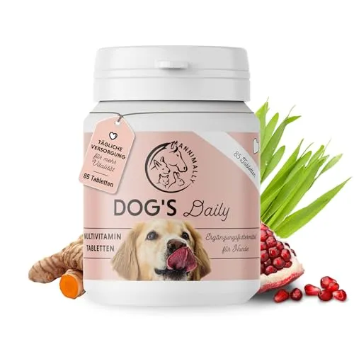 Multivitamin Tabletten für Hunde – Hundetabletten mit Vitamin B Komplex, Zink & Mineralstoffen – Ergänzungsfuttermittel für Hunde – Annimally Dog´s Daily 85 Stück