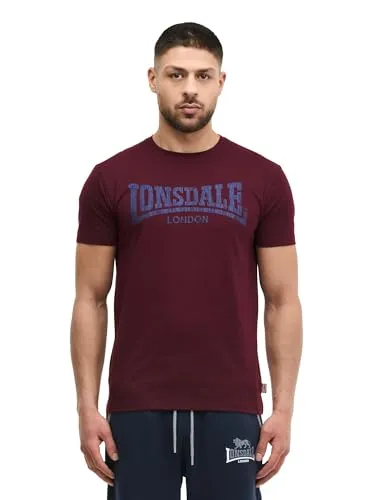 Lonsdale Herren T-Shirt Normale Passform Logo Kai, Oxblood/Dark Navy, 3XL
