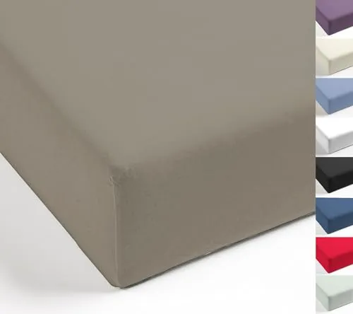 MISTRAL HOME Spannbettlaken Perkal Uni Bettlaken Laken Ägyptische Baumwolle 90x190-100x200 / 140-160x200 / 180-200x200 cm, Farbe:Taupe, Größe:180x200cm