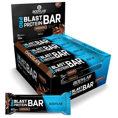 Bodylab24 Pro Blast Protein Bar Chocolate 12 x 60g - Proteinriegel mit 20g Eiweiß pro Riegel, knusprig und schokoladig, ideal für unterwegs und beim Training.