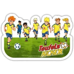 Spreadshirt Teufelskicker Fußballmannschaft Beim Kicken Sticker Aufkleber, 10 x 10 cm, Mattweiß - Weiß