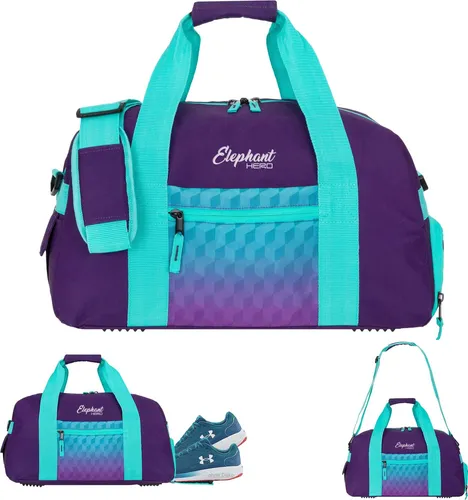 Elephant Hero Signature Sporttasche – Violet Cube - Mittelgroße Sporttasche mit praktischem Nass- und Schuhfach, ideal für Sport und Freizeit. Optimaler Stauraum und einfach zu reinigen, perfekt für aktive Frauen und Mädchen.
