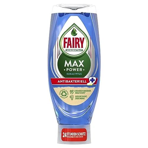 Fairy Spülmittel Max Power Antibakteriell, effektive Formel für sauberes Geschirr und Fettlösekraft bei fettigsten Töpfen und Pfannen, Flasche mit Auslaufschutz, 660ml