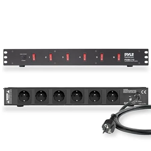 Pyle Rack-Steckdosenleiste 6-fach – Robuste 1U Rackmontage mit Frontschaltern - Steckdosen & Zubehör – 6 individuell steuerbare Steckdosen mit AC-Noise-Filter für sicheren Betrieb von Studio- und Audio-Equipment. Ideal für professionelle Anwendungen.