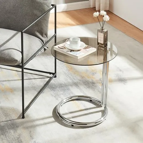 [en.casa] Beistelltisch Rund, Chrom & Bronze, 44.5 cm - Couchtisch mit zeitlosem Design, ideal für Wohnzimmer und flexible Nutzung. Die pflegeleichte Glasplatte sorgt für einfache Reinigung und bietet Platz für Snacks und Deko.