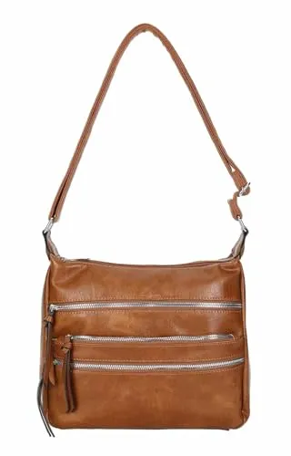 Damen Tasche Shopper Schultertasche Umhängetasche Crossover Crossbody Henkeltasche Beuteltasche Handtasche City Bag Reise Kunst-Leder Cognac V1