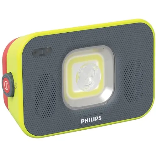 Philips LED-Arbeitsleuchte Xperion 6000 Flood Audio, wiederaufladbarer LED-Strahler mit Zoom- und dimmbarem Flut- und Spotlicht, Bluetooth Lautsprecher, 1000lm, Gestensteuerung, Powerbank Funktion