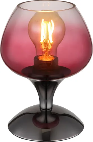 Tischleuchte MAXY - Beistelllampe in Brombeerfarbe - Moderne Tischleuchte aus Metall in Schwarz-Chrom mit klarem Glas-Schirm und elegantem brombeerfarbenem Verlauf. Ideal für Schreibtische und Nachttische, schafft eine stilvolle Atmosphäre.