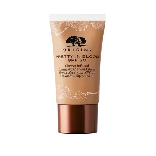 Origins Pretty In Bloom Flower Infused Broad Spectrum Deep Warm SPF 20 - Grundierung mit Lichtschutzfaktor 20, angereichert mit Blütenextrakten für einen strahlenden Teint und Schutz vor UV-Strahlen.