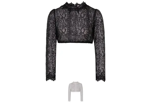 Spieth & Wensky Ermelina Dirndlbluse Schwarz 42/XL - Elegante Trachtenbluse mit Allovermuster, elastischem Stoff für optimale Bewegungsfreiheit und femininen V-Ausschnitt – perfekt für festliche Anlässe!