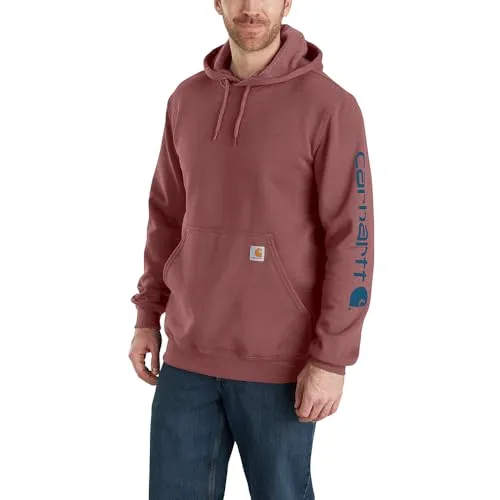 Carhartt Midweight Sleeve Logo Hoodie - Rot-Blau, Größe XS für Männer - Herren-Sweatshirts mit originalem Fit und mittlerem Fleece für optimalen Tragekomfort. Die dreiteilige Kapuze bietet zusätzlichen Schutz und verstellbaren Kordelzug.