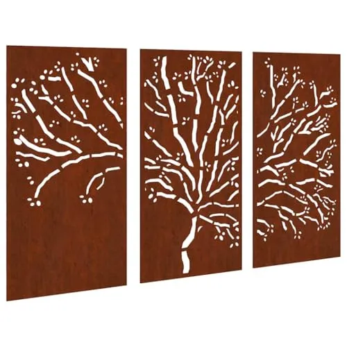 vidaXL Garten Wanddeko 3-TLG. - Wetterfeste Baum-Design Wandkunst - Garten-Zubehör mit exquisitem Baum-Design aus langlebigem Cortenstahl, der korrosionsbeständig ist und keine Wartung benötigt. Verleihe deinem Garten eine natürliche Atmosphäre!