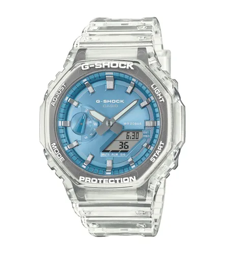 Casio G-Shock GA-2100BM-7A2ER Herren Uhr - Armbanduhr mit analog-digitaler Anzeige, wasserdicht bis 200 m, stylisches himmelblaues Zifferblatt und robustes Resin-Gehäuse für Sport und Alltag.