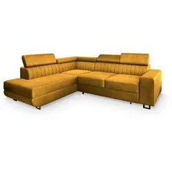 Masseno Ecksofa NOLA L-S mit Schlaffunktion - Gelb - Modernes Ecksofa mit Schlaffunktion und praktischem Bettkasten für zusätzlichen Stauraum. Ideal für stilvolle Wohnzimmer und flexible Nutzung. Genießen Sie höchsten Komfort und elegantes Design!