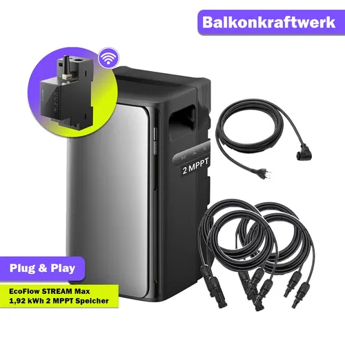 EcoFlow STREAM Max 1,92 kWh - Kompakter Solarstrom-Speicher - Solarmodule mit 1,92 kWh Lithium-Eisenphosphat-Batterie, tragbar und wartungsfrei, ideal für Camping und Gewerbe, IP65 Schutzklasse für Innen- und Außenanwendung.