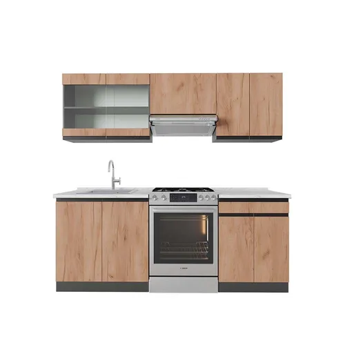 Produktbild Vicco Küchenzeile R-Line, Goldkraft Eiche/Anthrazit, 200 cm