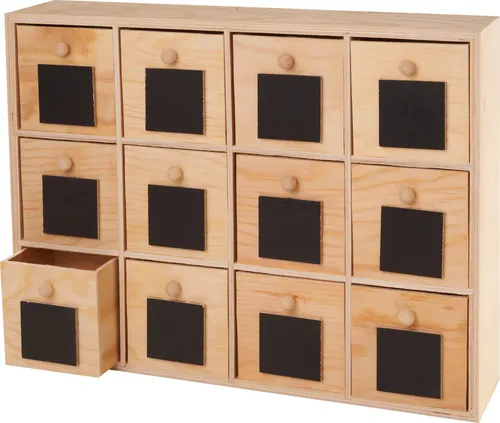 VBS Kommode mit Tafelschubladen - Basteln: Vielseitige Holzkommode mit 12 Tafelschubladen, ideal für kreative Ordnung und individuelle Gestaltungsmöglichkeiten.