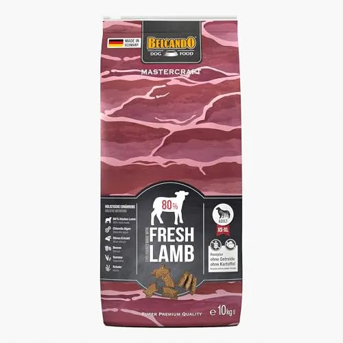 BELCANDO MASTERCRAFT Hundefutter trocken Fresh Lamb, 10kg, Trockenfutter für Hunde mit Lamm, 80% Frischfleisch, getreidefrei, für alle Rassen, Made in Germany