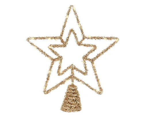 Lumineo Christbaumspitze, LED Christbaumspitze Stern mit Timer 28cm Metall Gold / Warmweiß