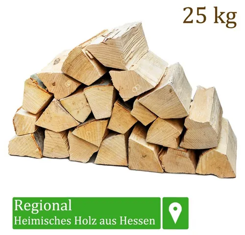 Flameup Kaminholz 25kg - Ofenfertiges Buchenholz für Kamin und Grill - Hochwertiges Brennholz aus 100% Buche, luftkammergetrocknet mit weniger als 18% Restfeuchte. Ideal für Kamin, Ofen und Grill, sofort einsatzbereit!