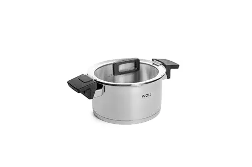 Woll Concept Kochtopf mit Deckel - Ø 20 cm, Induktiv - Kochtopf aus hochwertigem 18/10 Edelstahl, geeignet für alle Herdarten. Mit innovativem Sicherheitsglasdeckel für schonendes Kochen und einfachem Abgießen.