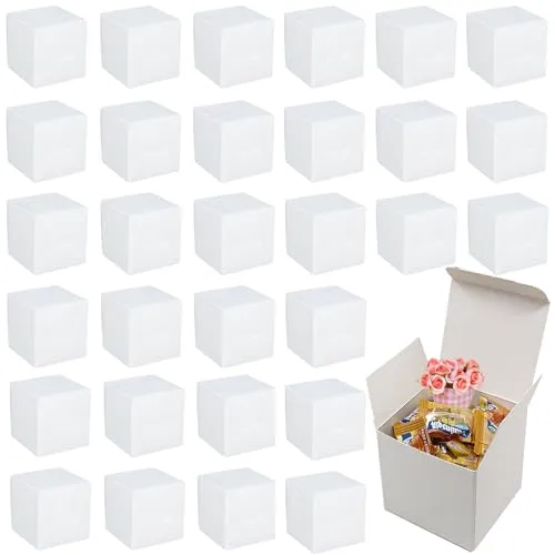 Stück Quadratische Geschenkbox, Geschenkboxen aus Kraftpapier, Pappschachteln mit Deckel, Einfach Aufzubauen, Gelten Geschenkbox Quadratisch für Geschenke, Party, Geburtstag, Hochzeit(Weiß) 30