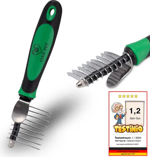 FinoPet Entfilzungskamm als Hundekamm/Katzenkamm, Harkenkamm als Fellentwirrer, Hundebürste/Katzenbürste, Entfilzungsmesser, Entfilzer für Knoten