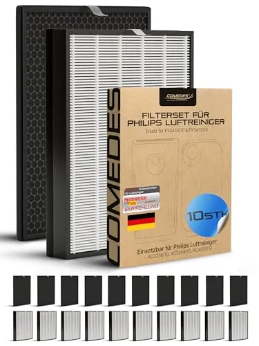Comedes Ersatzfilterset passend für Philips AC3256/10, AC3259/10 und AC4550/10 Luftreiniger | HEPA und Aktivkohle Filter | einsetzbar statt Philips FY3432/10 und FY3433/10 (10)