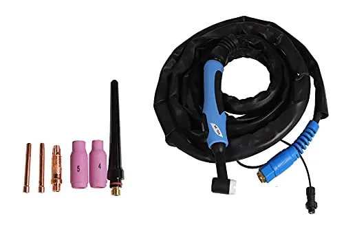 WELDINGER WIG-Schweißbrenner SRP 26 pro integriert 2-polige Steuerbuchse 4 m lang Lederaustattung WIG-Schlauchpaket für Schweiß-Inverter HF mit Strombuchse am Gasanschluss (SPW6)