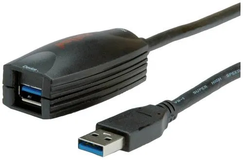ROLINE USB 3.2 Gen 1 Aktives Repeater Kabel, 5 m - Schwarz - USB-Kabel & Adapter, aktives Kabel für optimale Datenübertragung bis 5 Gbit/s, plug & play, keine externe Stromversorgung nötig, kompatibel mit USB 3.0 und älteren Versionen.