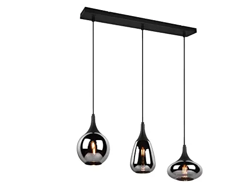 LED Balken Pendelleuchte 3 flammig in Rauchglas-Optik - Hängeleuchte im Industrial Style mit dimmbaren E14 Filament LED Leuchtmitteln, ideal für stimmungsvolle Beleuchtung in Wohnräumen. Breite 68,8 cm, Tiefe 19,5 cm, Abhängung 150 cm.