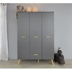 trendteam smart living Kleiderschrank Mats - Grau 130x190x60 cm - Moderner Kleiderschrank für Babyzimmer, pflegeleicht mit drei Türen und viel Stauraum. FSC-zertifiziert für verantwortungsvolle Waldwirtschaft.